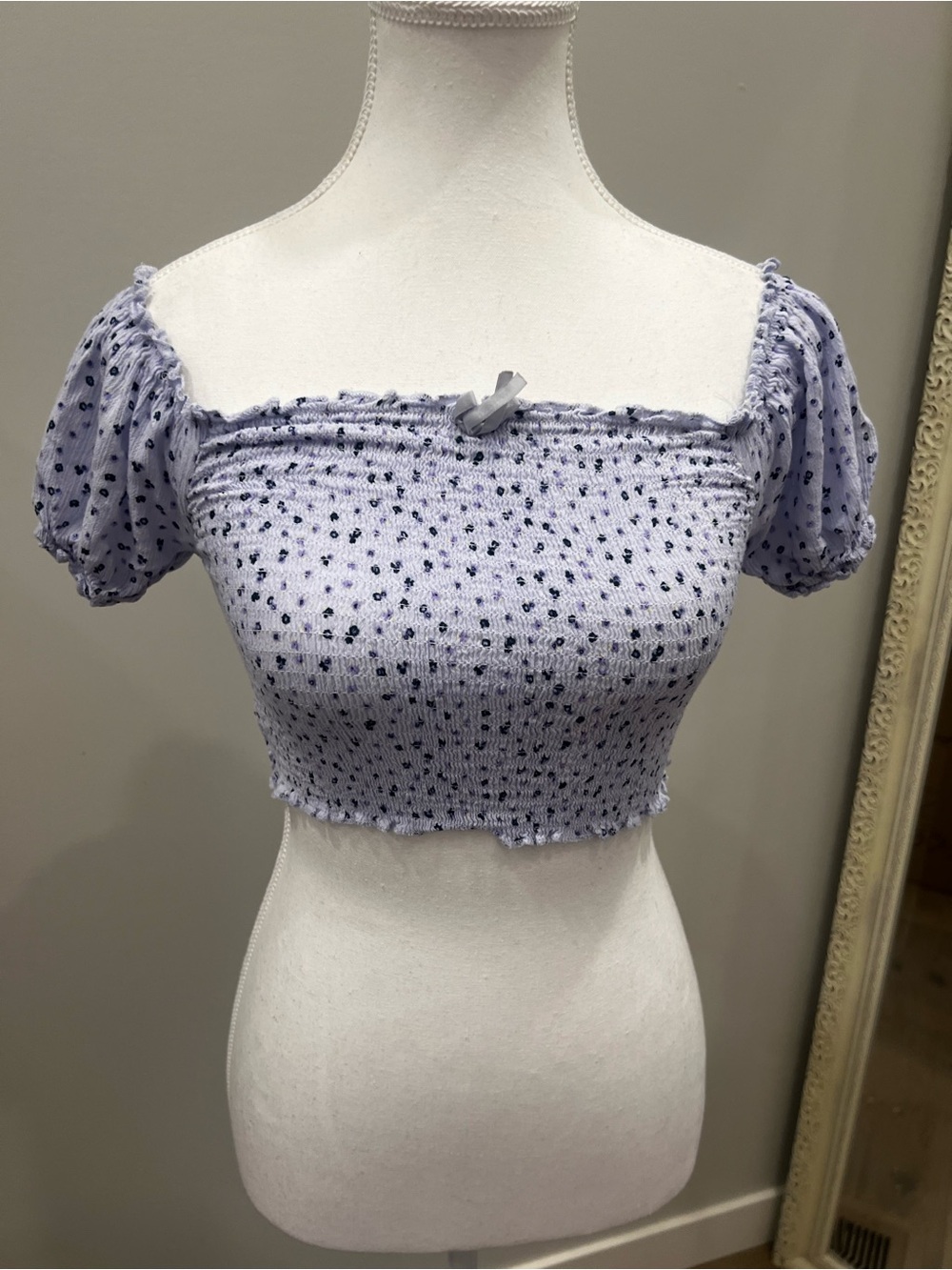 blue Smocked Off-Shoulder Crop Top - Women
